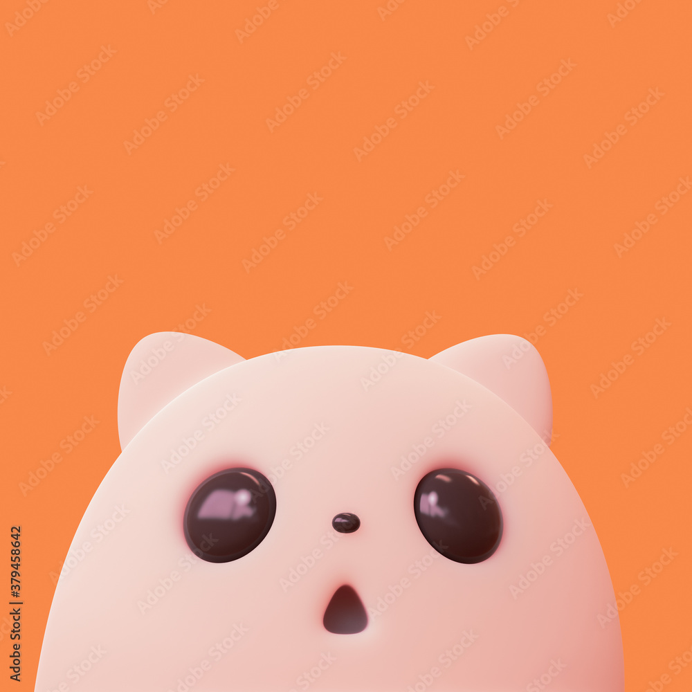Cute cartoon spooky white ghost spirit cat. Boo. Concept art kawaii ghost character with open mouth, cat ears, big black eyes. Happy Halloween holiday. Greeting card. 3d render on orange backdrop. Cute cartoon spooky white ghost spirit cat. Boo. Concept art kawaii ghost character with open mouth, cat ears, big black eyes. Happy Halloween holiday. Greeting card. 3d render on orange backdrop.