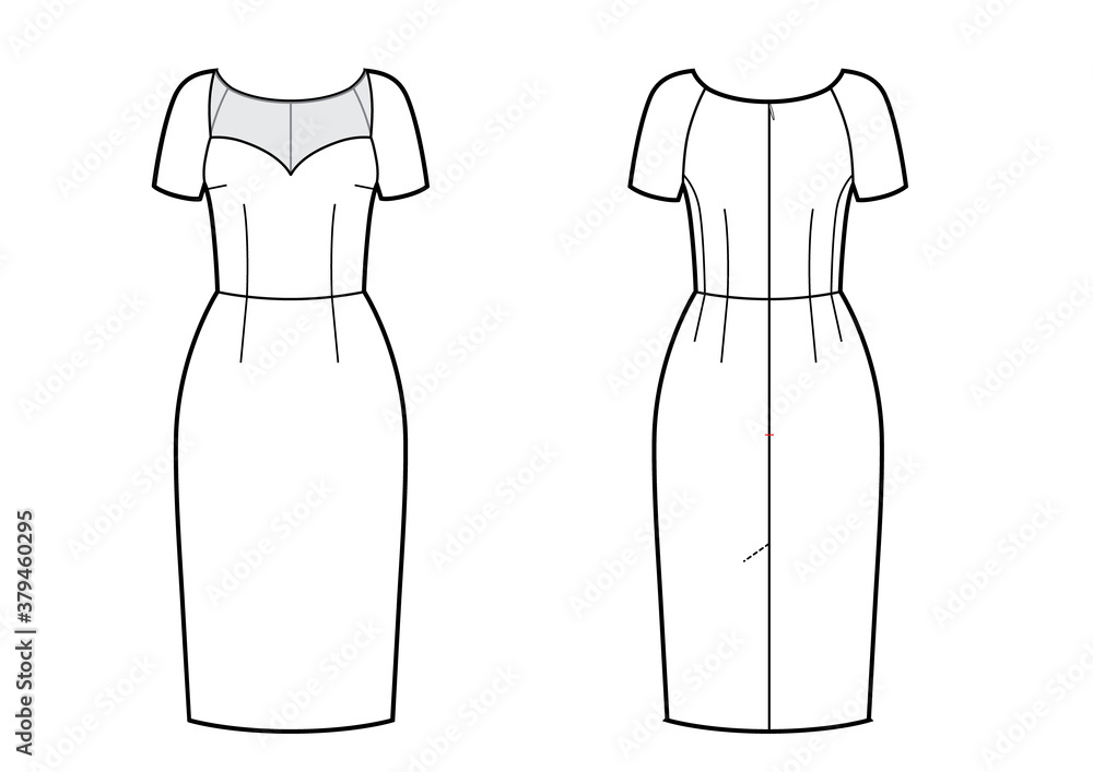 Technical drawing of elegant dress. Front and back views. Stock Vector ...