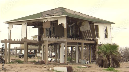 Tilt up, house in Galveston Texas destroyed after Hurricane Ike