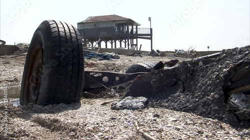 Vehicle underground after Hurricane Ike devastation, close up photo