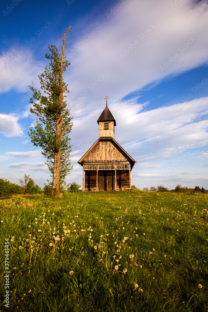 Authentic Turopolje wooden chapel in Cerje Pokupsko, Croatia