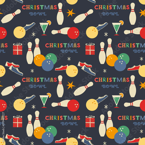 Christmas holiday Bowling seamless vector pattern