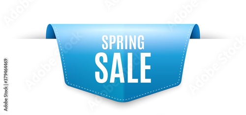 Spring Sale. Ribbon label tag. Special offer price sign. Advertising Discounts symbol. Infographics price tag banner. Spring sale badge shape. Website ribbon label banner. Vector
