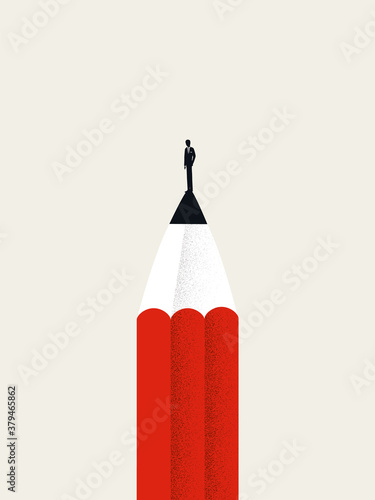 Creative business skills vector concept with businessman and pencil. Visionary businessman looking for inspiration.