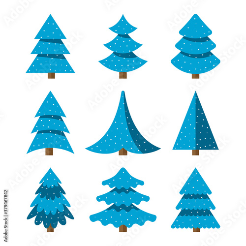 Set tree Merry Christmas Icon Isolated Vector esp 10