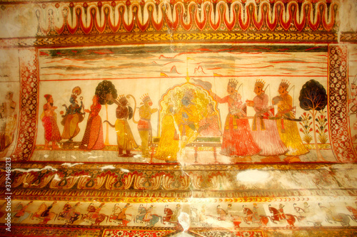 Murals of Jahangir Mahal, Citadel, Orchha, Palace