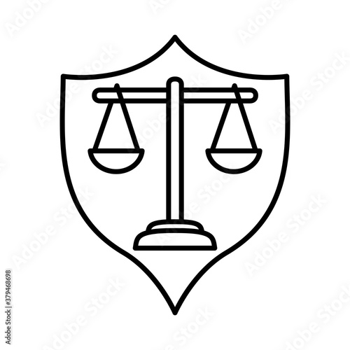 law scale in shield line style icondesign, justice legal judgment and judical theme Vector illustration