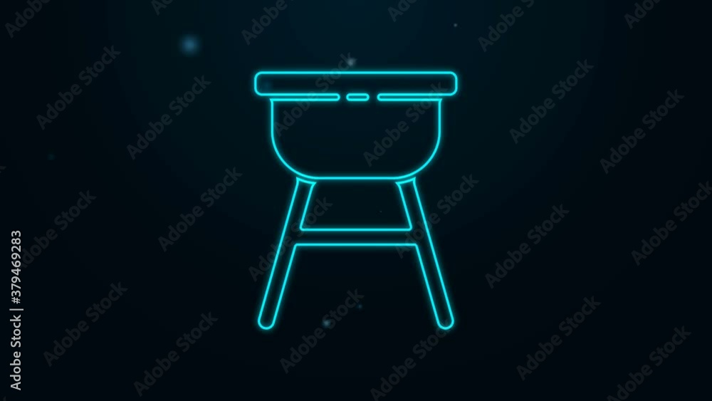 Glowing neon line Barbecue grill icon isolated on black background. BBQ grill party. 4K Video motion graphic animation Glowing neon line Barbecue grill icon isolated on black background. BBQ grill party. 4K Video motion graphic animation