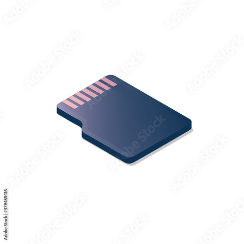 Isometric flash memory card. Vector illustration. A memory cartridge. Electronic data storage device. Isolated on white background.