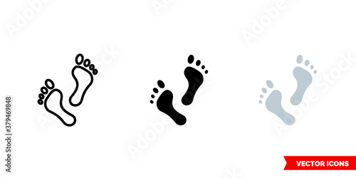 Foot step footprint icon of 3 types color, black and white, outline. Isolated vector sign symbol.