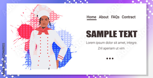 chef in uniform with USA flag happy labor day celebration online communication self isolation concept horizontal copy space portrait vector illustration