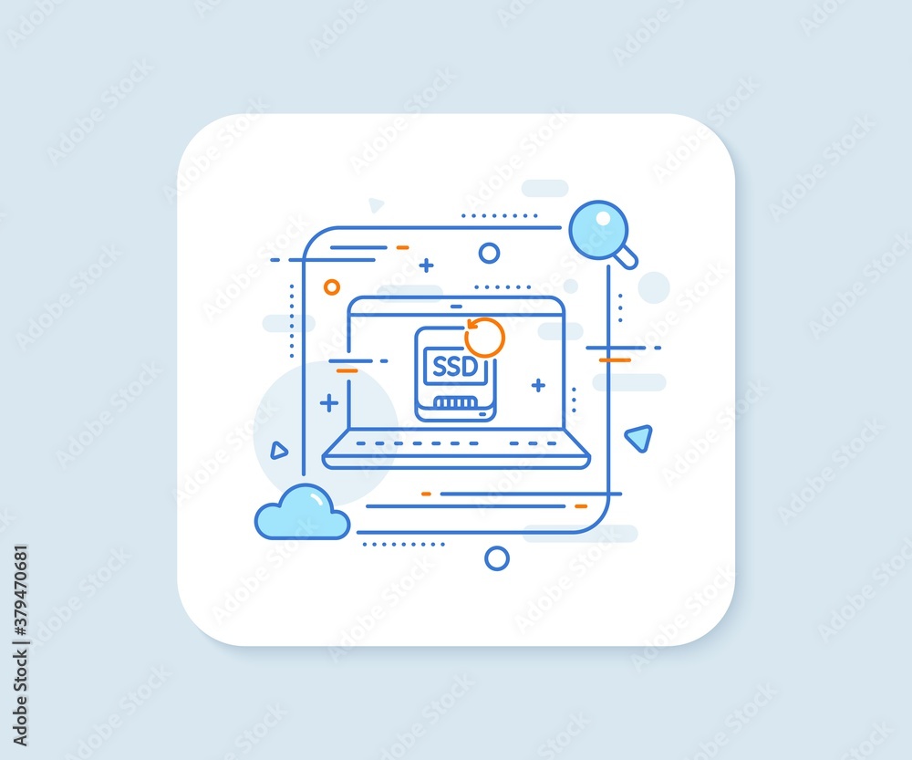 Recovery ssd line icon. Abstract vector button. Backup data sign. Restore information symbol. Recovery ssd line icon. Laptop concept badge. Vector Recovery ssd line icon. Abstract vector button. Backup data sign. Restore information symbol. Recovery ssd line icon. Laptop concept badge. Vector
