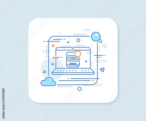 Recovery ssd line icon. Abstract vector button. Backup data sign. Restore information symbol. Recovery ssd line icon. Laptop concept badge. Vector