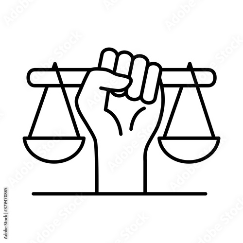 raised fist hand with scale line style icon design, Manifestation human rights and protest theme Vector illustration