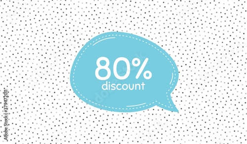 80% Discount. Blue speech bubble on polka dot pattern. Sale offer price sign. Special offer symbol. Dialogue or thought speech balloon on polka dot background. Vector