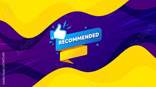 Recommended paper banner. Fluid liquid background with offer message. Best deal tag. Bubble with thumbs up icon. Best advertising coupon banner. Recommended banner badge shape. Vector