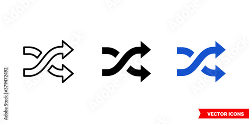 Intertwined arrows icon of 3 types color, black and white, outline. Isolated vector sign symbol.