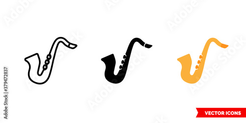 Jazz saxophone icon of 3 types color, black and white, outline. Isolated vector sign symbol.