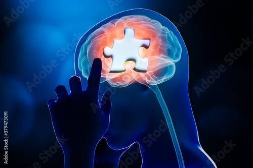 Photos Human brain profile with jigsaw puzzle part design 3D rendering illustration