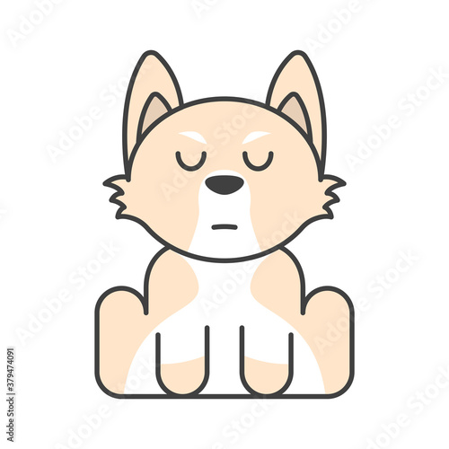 Cute puppy in beige colors. Serious muzzle. Meditation. Isolated vector illustration on white background.