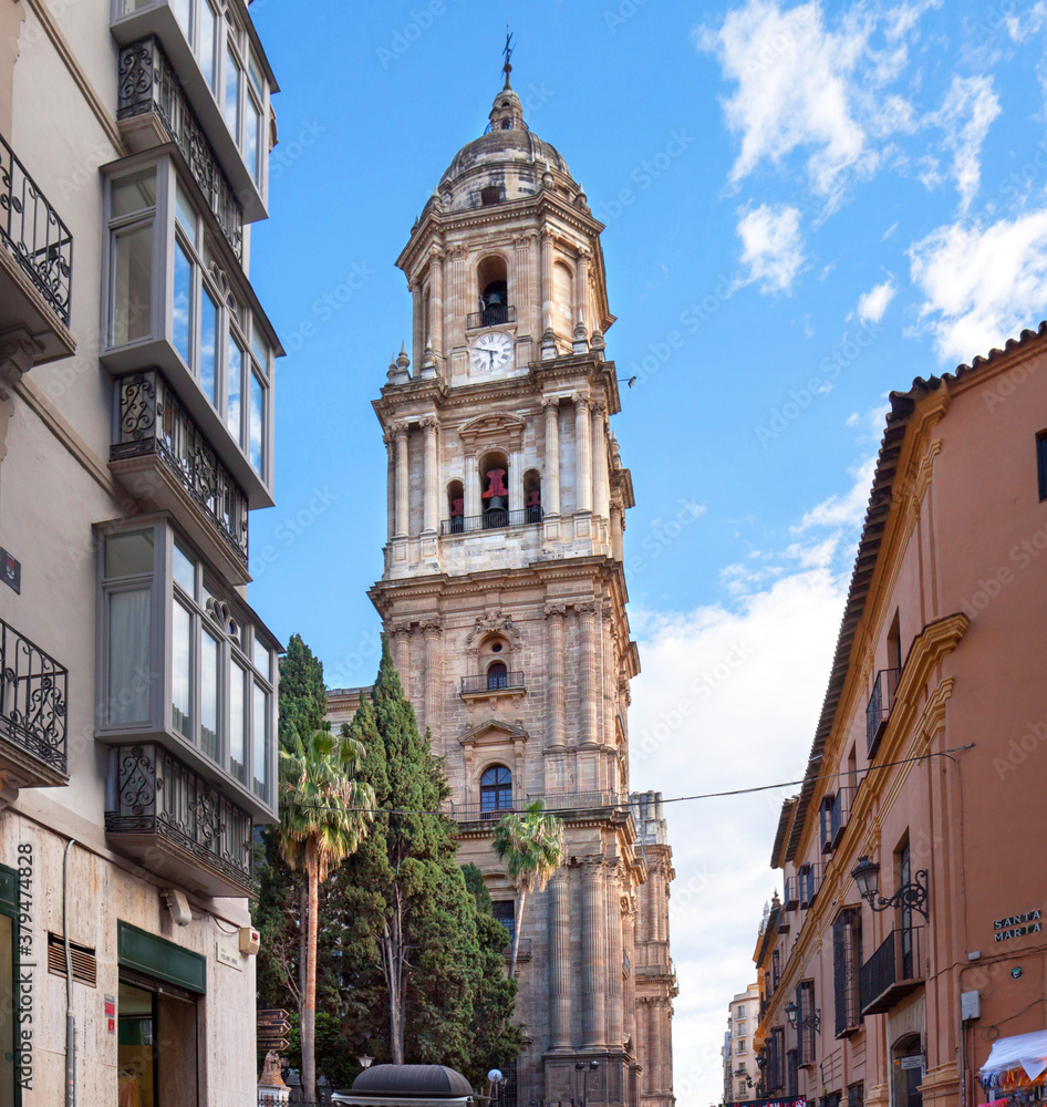 Malaga, Spain: pedestrian zone around the cathedral in the old town.