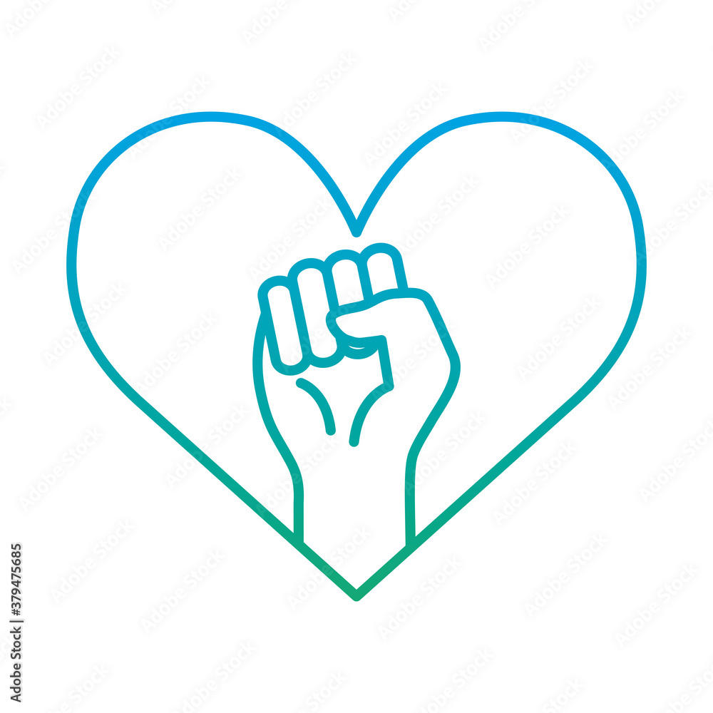 raised fist hand in heart degraded style icon design, Manifestation human rights and protest theme Vector illustration raised fist hand in heart degraded style icon design, Manifestation human rights and protest theme Vector illustration