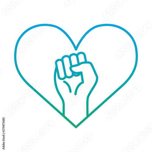 raised fist hand in heart degraded style icon design, Manifestation human rights and protest theme Vector illustration