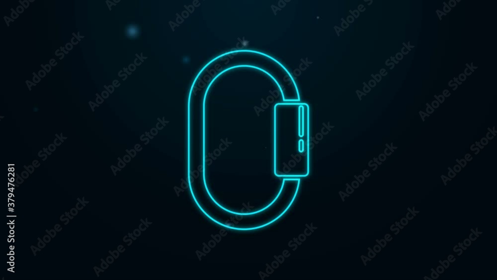 Glowing neon line Carabiner icon isolated on black background. Extreme sport. Sport equipment. 4K Video motion graphic animation Glowing neon line Carabiner icon isolated on black background. Extreme sport. Sport equipment. 4K Video motion graphic animation