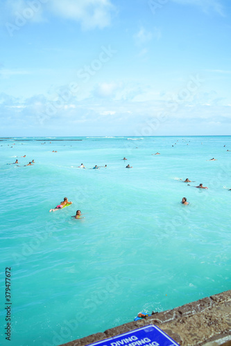 Fototapeta Naklejka Na Ścianę i Meble -  Waikiki Beach local swimming scene