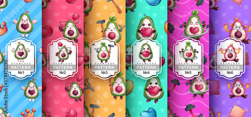 Cute cartoon avocado - seamless pattern