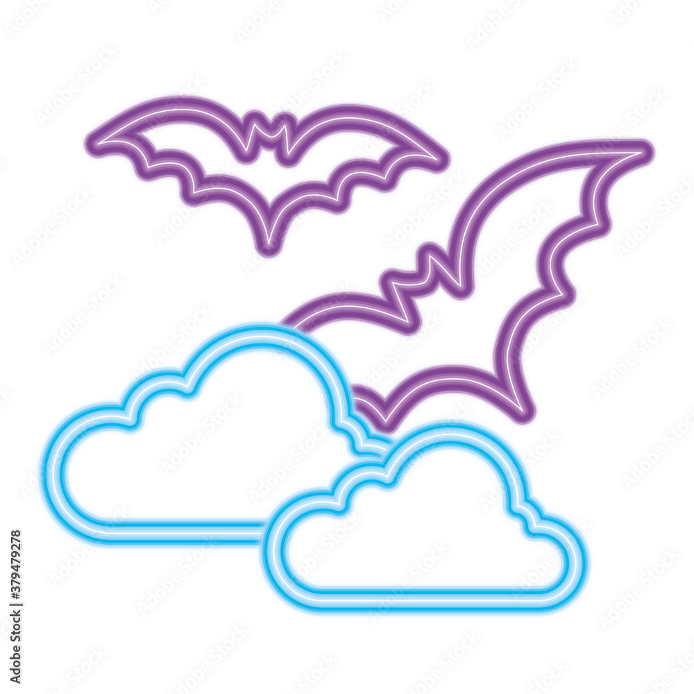 halloween bats with clouds design, happy holiday and scary theme Vector illustration