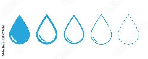 Water drop set , vector icon . Colection of blue woter drops. Illustration on white background .