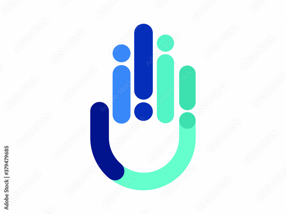 Hand stylized line logo, Hand colorful linear style logo, high five logo design Hand stylized line logo, Hand colorful linear style logo, high five logo design