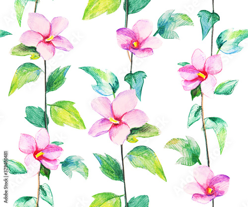 Seamless hand-drawn pattern. Watercolor flowers to create a unique decor.