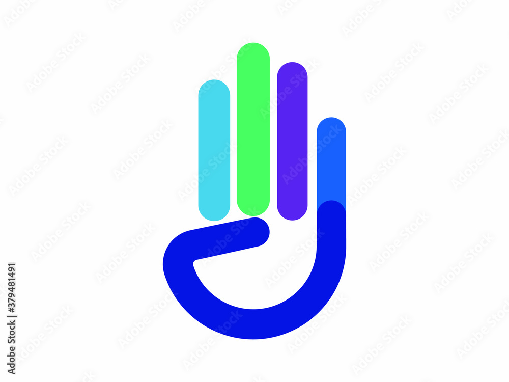 Hand stylized line logo, Hand colorful linear style logo, high five logo design Hand stylized line logo, Hand colorful linear style logo, high five logo design