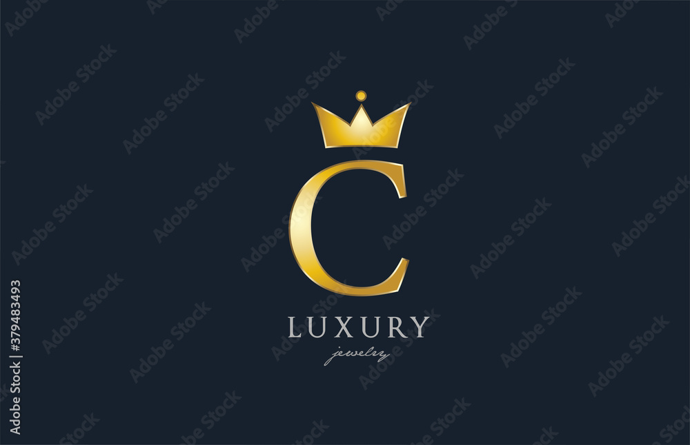 jewelry gold C alphabet letter logo icon. Creative design with king crown for luxury business and company jewelry gold C alphabet letter logo icon. Creative design with king crown for luxury business and company