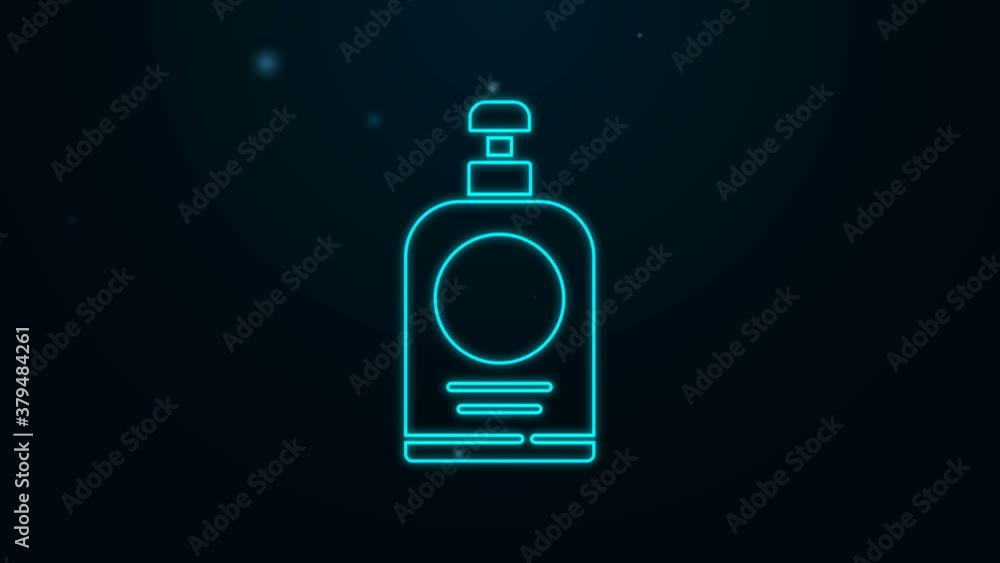 Glowing neon line Hand sanitizer bottle icon isolated on black background. Disinfection concept. Washing gel. Alcohol bottle for hygiene. 4K Video motion graphic animation Glowing neon line Hand sanitizer bottle icon isolated on black background. Disinfection concept. Washing gel. Alcohol bottle for hygiene. 4K Video motion graphic animation