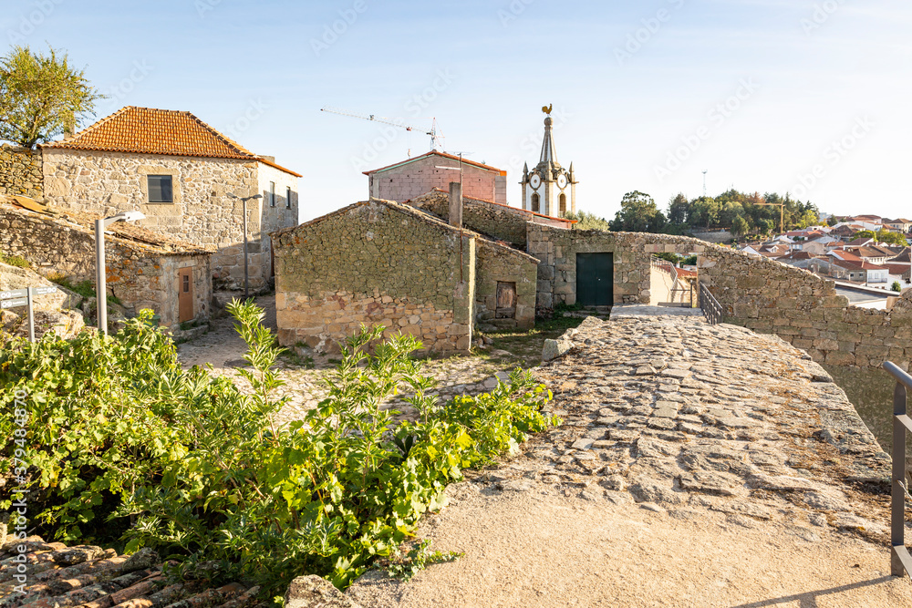 a street with old houses at the historical center of Pinhel city, Guarda district, Beira Alta province, Portugal