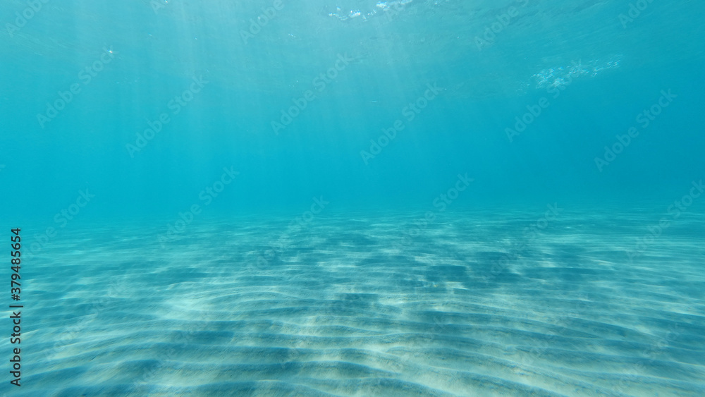 Underwater photo of famous paradise beach of Koukounaries, Skiathos island, Sporades, Greece
