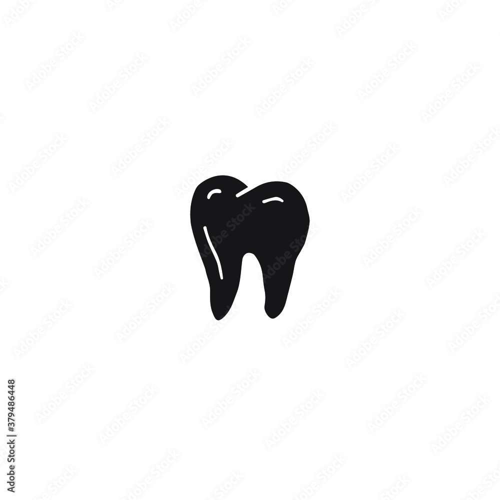 Vector hand drawn doodle sketch black tooth isolated on white background Vector hand drawn doodle sketch black tooth isolated on white background
