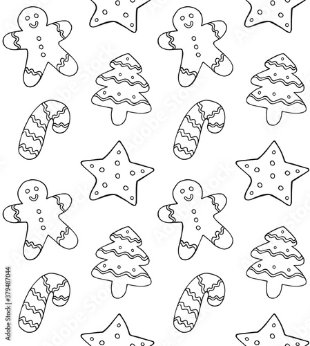 Vector seamless pattern of hand drawn doodle sketch ginger bread cookies isolated on white background