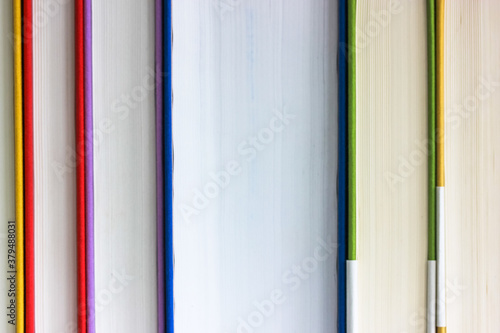 Bookshelf  colorful books in hardcover  various literature