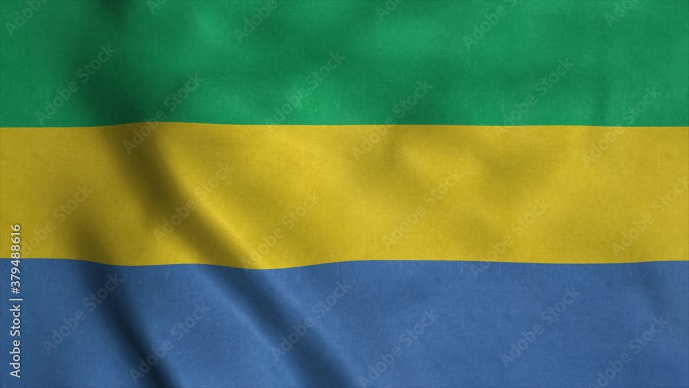 Gabon flag waving in the wind. National flag of Gabon. 3d rendering Gabon flag waving in the wind. National flag of Gabon. 3d rendering