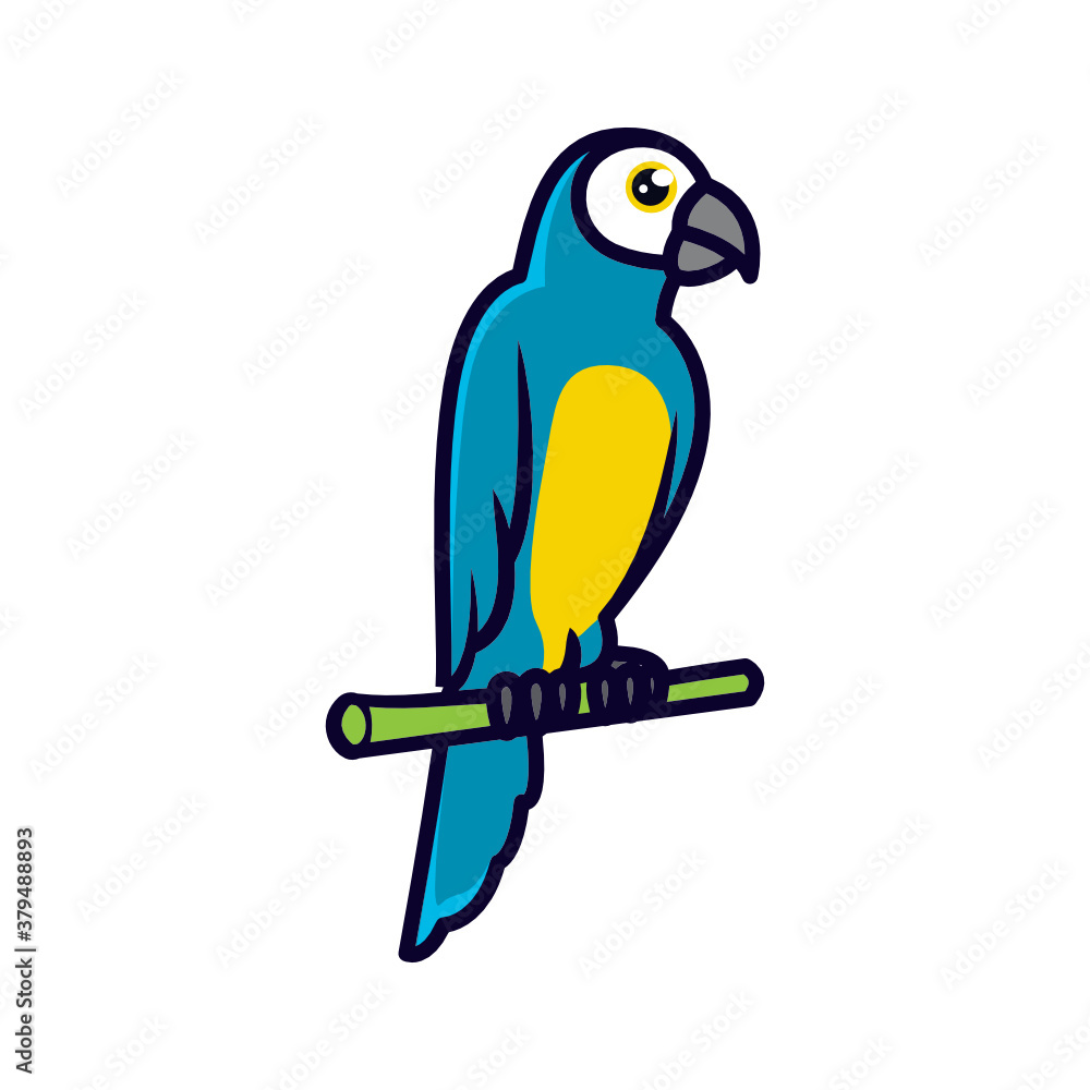 Cute macaw bird exotic animal mascot design illustration
