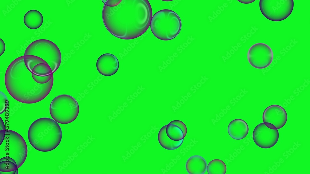 Bubbles fly up on a green screen background. 3d rendering