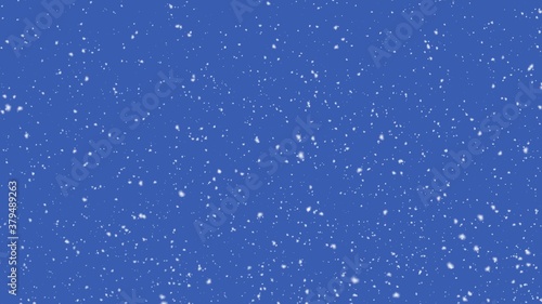 Falling particles snowflakes animation on blue background. 3d rendering