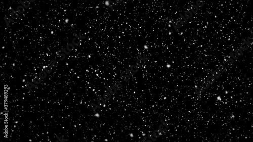 Realistic snow falling isolated on black. 3d rendering