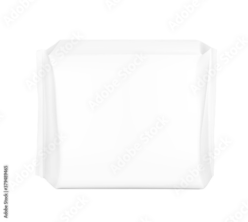 High realistic package bag with seam mockup. Front view. Vector illustration isolated on white background. Easy to use for presentation your product, design. EPS10.	