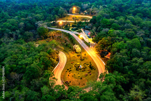 Aerial view from drone of Khong Ping Ngu is beautiful road grand curve with a steep and slithering track at Phu Phan in Sakon Nakhon, Thailand. photo