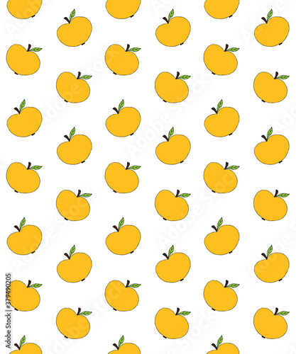 Vector seamless pattern of yellow colored hand drawn doodle sketch apples isolated on white background